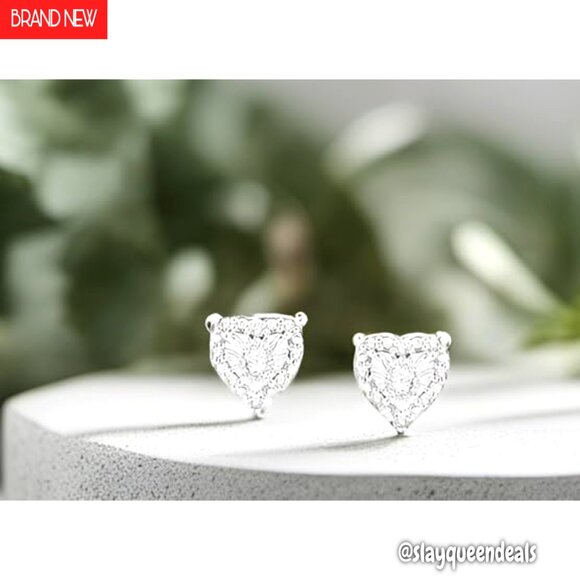 1/4 Cttw Diamond Heart Stud Earrings in Sterling Silver - Picture 4 of 8